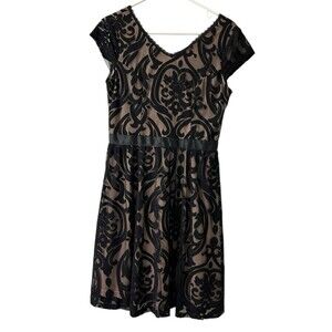 Soieblu Black Lace Overlay Beige Lining Dress Size Medium Romantic Whimsigoth